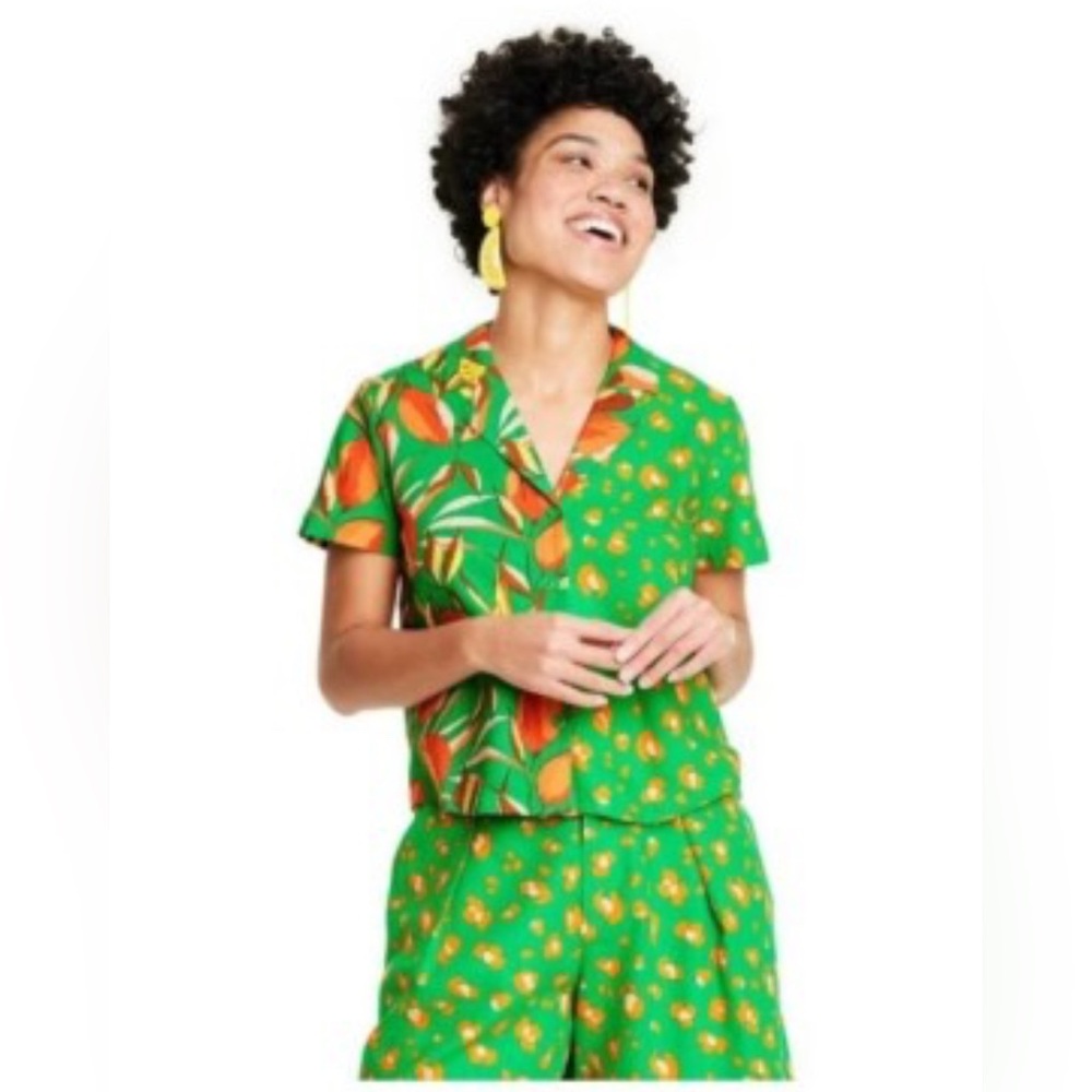 Tabitha Linen-Blend Green Floral Shirt and Shorts Set